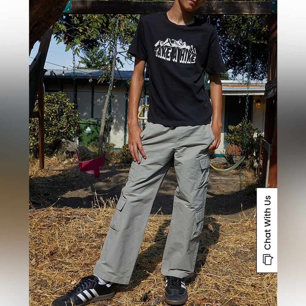 PacSun Kids Wide Leg Cargo Pants, Elastic Waist, Sage/Gray, Size 16 Unisex